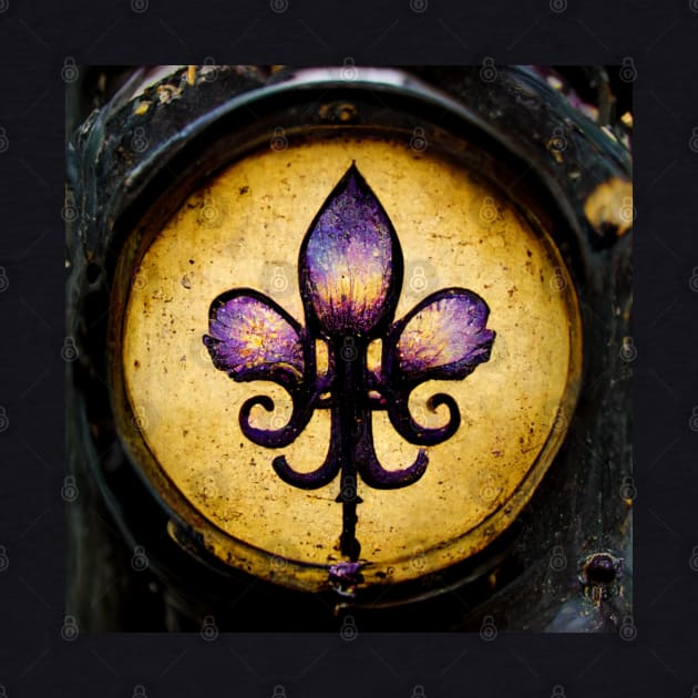 Gold and Purple Fleur De Lis on Lamp Post by mw1designsart